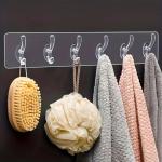 Easy-install Transparent 6-ROW Hooks - Strong No-damage Adhesive For Towels Clothes & Coats - Sleek Bathroom Organizer