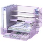 Supeasy Desk Organizer With File Holder 5-TIER Mesh Paper Letter Tray Organizer With Pen Holder And Drawer Desktop Organizer And