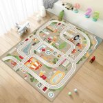 Fine Living Rectangular Crystal Velvet Carpet For Kids - City Road Map