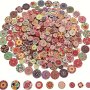 50pcs/bag Mixed Colorful Vintage Boho Printed Round Natural Wooden Buttons With Holes Sewing Clothing DIY Craft Decoration Accessories