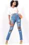 Ladies Ripped Denim Jeans - Dark Blue - Dark Blue / M