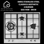 Smeg Stainless Steel Classica Aesthetic 4 Burner Gas Hob - 60CM