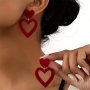 Burgundy Love Heart Shaped Dangle Earrings Plastic Acrylic Hollow Heart Cute Style Drop Earrings For Women Party Earrings Jewelry