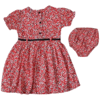 Baby Girl Red Floral Dress And Nappy Cover