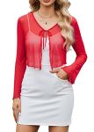 Avidlove Women Sheer Shrugs Long Sleeve Cropped Cardigan Tie Front Bolero Shrug For Evening Dressy Red XS