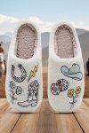 White Asymmetric Embroidered Pattern Cowgirl Plush House Slippers - White UK 9