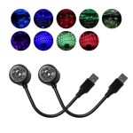 Dickno 2 Pcs USB Star Night Light Projector Portable Car Roof Sound Activated Atmosphere Lamp Adjustable Auto Interior Atmospher