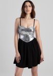 Sissy Boy Silver Linings: MINI Dress With A Gathered Skirt - Black & Silver