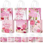 Motiskyy 24 Pcs Mother's Day Tote Gift Bags Bulk Non-woven Tote Bags With Handle Reusable With Carnation For Love Mom Treat Wrap