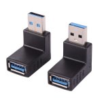 2 Pcs L-shaped USB 3.0 Male To Female 90 Degree Angle Plug Extension Cable Connector Converter Adapter Black