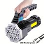 1PC Rechargeable LED Flashlight - High Power Portable And Durable With Built-in Cob Battery For Outdoor Activities