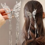 1PC Premium Beautiful Silvery Butterfly Tassel Hair Claw Clip Women Girls Y2K Princess Style Casual Leisure Hair Accessories Gif