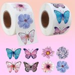 500 Pcs Self-adhesive Glitter Butterfly & Flower Stickers Roll - 2.54 Cm Animal Print Paper Decals For Diy Crafts Gifts Laptops