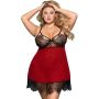 Plus Size Lace Mesh Babydoll Lingerie V Neck Open Back Nightwear