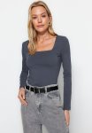 Square Neck Rib Top - Grey
