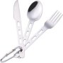 Stainless Steel Camping Fishing Hiking Utility Cutlery Set With Bag And Carabiner