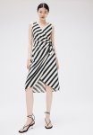 Textured Wrap Dress - Black & White Striped
