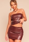 Pu Ruched Side Detail Longline Bandeau - Chocolate