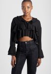 Sissy Boy Need To Know: Cropped Longsleeve Blouse With Ruffles - Black