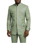 Tijofa 2 Piece Chinese Tunic Suit Men Dusty Green Suits For Men Wedding Regular Fit Mandarin Collar Suit Classic Prom Dusty Gree