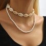 White Beaded Necklace Shell Shape Beads With Tiny Rice Beads 2 Pcs Choker Necklace Kit For Summer Beach Clothings Jewelry Decor