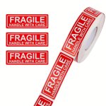 300PCS ROLL 2.54 X 7.62 Cm Fragile Handle With Care Warning Stickers For Shipping And Packing Permanent Adhesive Labels