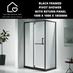 Black Framed Pivot Shower With Return Panel - 1000 X 1000 X 1850MM