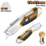 Ingco Knife Utility 61X19MM SK5 Blade 6PCE Zinc