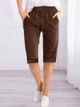Drawstring Waist Wide Leg Pants Casual Loose Knee Length Pants For Spring & Summer Women's Clothing