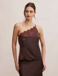 Adele One Shoulder Lace Trim Top - 18 Bitter Choc Co-ord
