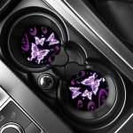 2PCS Purple White Butterfly Print Car Cup Holder Coasters Car Cup Holder Decoration Accessories