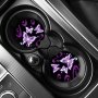 2pcs Purple White Butterfly Print Car Cup Holder Coasters Car Cup Holder Decoration Accessories