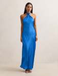 Yvette Halter Neck Satin Maxi Dress - 16 Blue Atmosphere