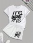 2-PIECE Women's Athletic Set Breathable "it Is What It Is" Printed T-Shirt And Quick-dry Shorts Casual Sporty Fashion Outfit