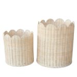 Round Rattan Basket With Scalloped Edge Set Of 2 Decorative Storage
