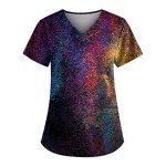 Scrubs For Women V Neck Short Sleeve Printed Tops Cartoon Pattern Plus Size Nursing With Pockets Multi 4XL