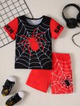 Boys 2-PIECE Casual Outfit Set Cool Spider Web Print Versatile Short Sleeve Tee With Shorts Comfy Summer Clothes