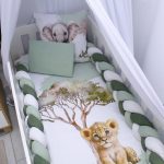 Cot Bumper Braided 3 Strand Green Sage Green And White Simple Safari Olive Sage Splash Set