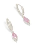Silver Plated Cubic Zirconia Pink Huggie Drop Earrings