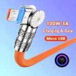100W 3A Elbow 180 Micro USB Fast Charging Data Cable Liquid Silicone For Playing Game For Galaxy S7 S6 J7 Edge Note 5 Xiaomi