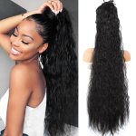 Women's Curly Wave Synthetic Ponytail Extension Durable Hair Clips Natural Looking 81.28CM Handmade Corn Whisker Style Suitable