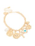 Goldair Gold Pearl & Evil Eye Charms Bracelet