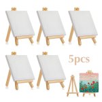 5PACKS 4INX 10.16CM MINI Canvas And Easel Set Small Art Easel Stand With Canvas Set Tabletop Wooden Display Stand And Canvas Pan