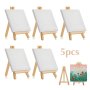 5PACKS 4INX 10.16CM MINI Canvas And Easel Set Small Art Easel Stand With Canvas Set Tabletop Wooden Display Stand And Canvas Panels For Artist