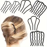 6 Piece Plastic Hair Combs Set - U Shape Hair Fork Clips With Teeth For Updo Bun - Vintage Style Hair Accessories For Women