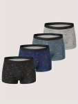 4PCS Men's Fashion Print Boxer Briefs Underwear Set Antibacterial Crotch Breathable Stretch Mid Waist Shorts Briefs Underwear
