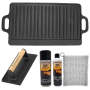 Lifespace Reversible Griddle Pan Cast Iron Meat/bacon Press & Cast Iron Care & Protect Bundle