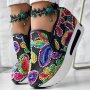 Colorful Flower Embroidered Wedge Sneakers Women's Slip On Platform Mesh Shoes Breathable Daily Footwear