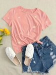 Floral Print Crew Neck T-Shirt Casual Short Sleeve T-Shirt For Spring & Summer Women's Clothing