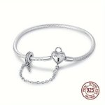 Elegant 925 Sterling Silvery Love Heart Charm Bracelet With Snake Chain - Hypoallergenic Perfect For Casual Attire & Valentine's